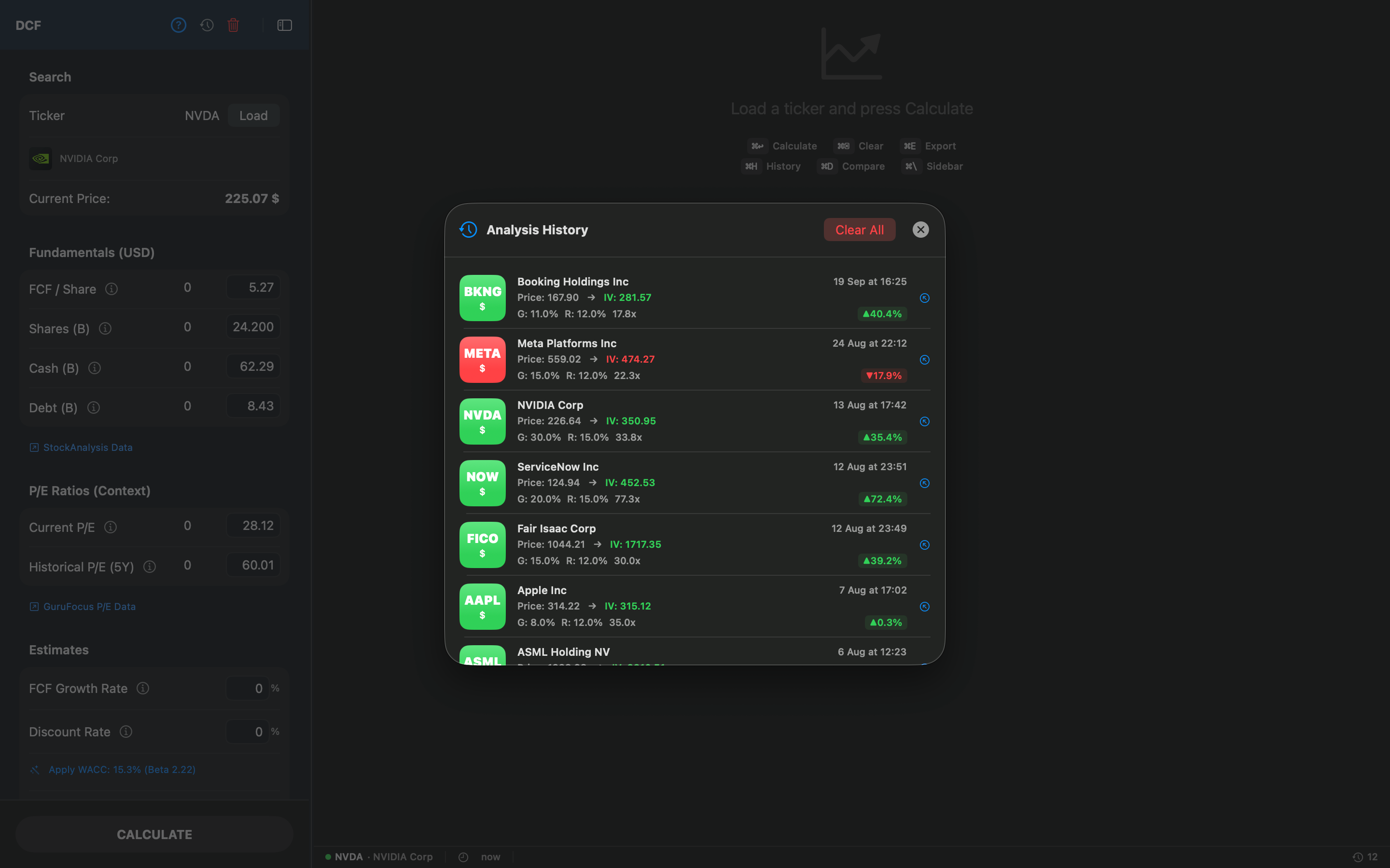 Analysis History Interface